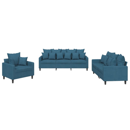 3-Delige Loungeset Fluweel Blauw met kussens