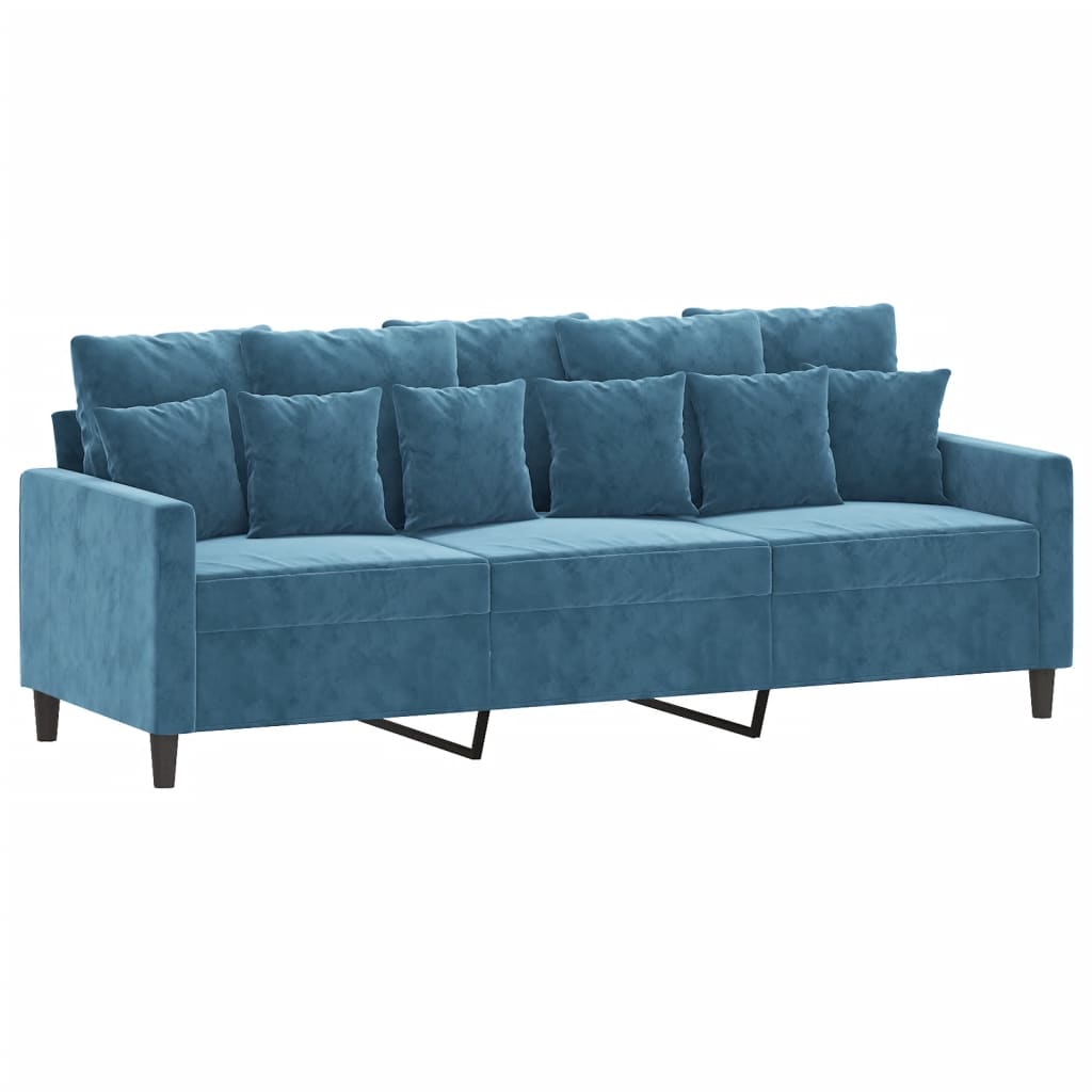 3-Delige Loungeset Fluweel Blauw met kussens