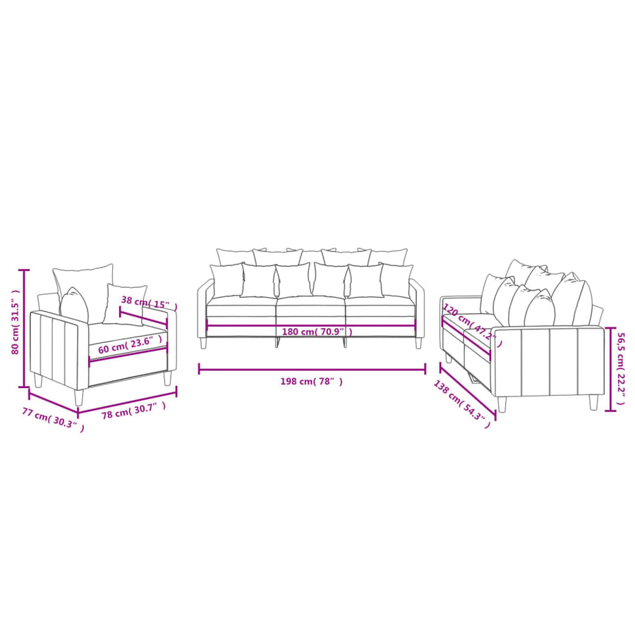3-Delige Loungeset Fluweel Blauw met kussens