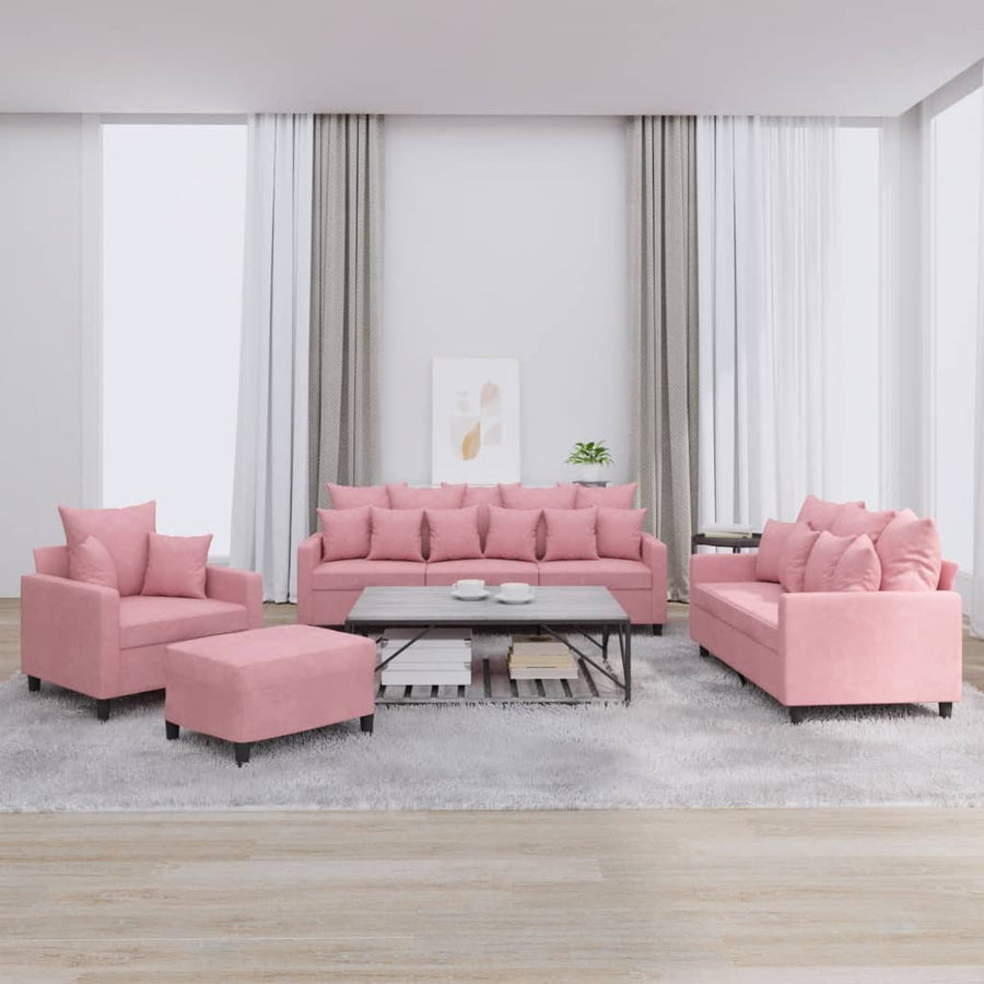 4-Delige Loungeset Met Kussens Fluweel Roze