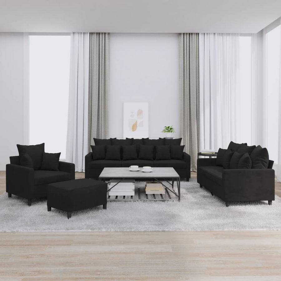 4-Delige Loungeset Met Kussens Fluweel Zwart met kussens en voetenbankje