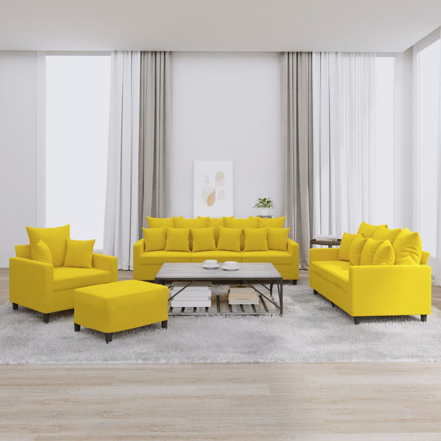 4-Delige Loungeset Met Kussens Fluweel Geel met kussens en voetenbankje