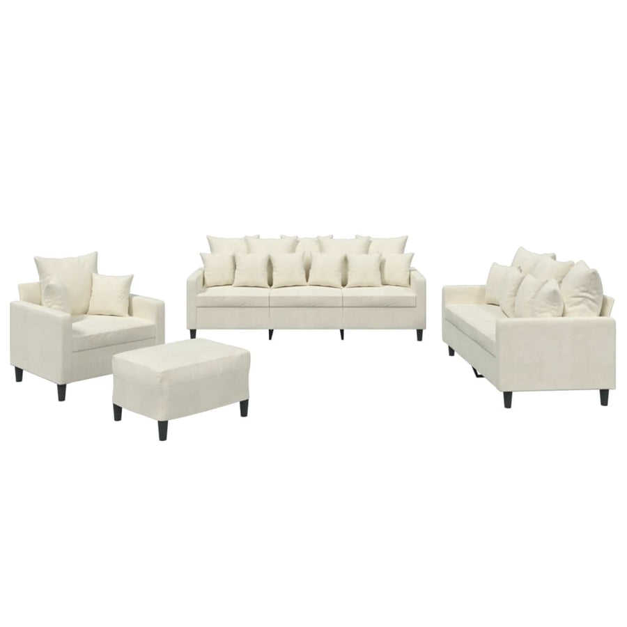 4-delige Loungeset met kussens fluweel crèmekleurig