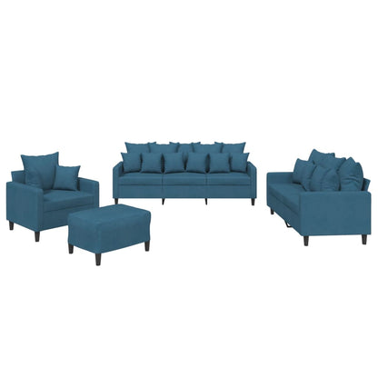 4-Delige Loungeset Met Kussens Fluweel Blauw met kussens en voetenbankje