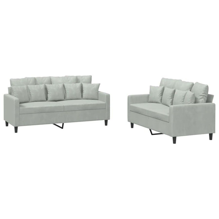 2-Delige Loungeset Fluweel Lichtgrijs met kussens