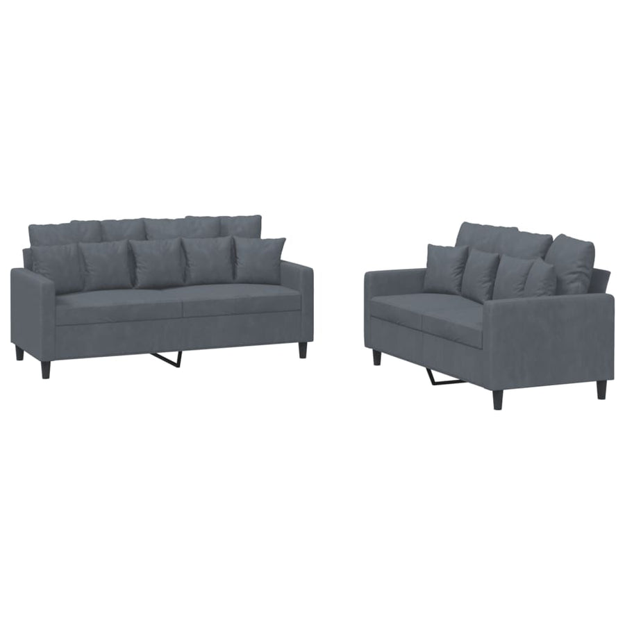 2-Delige Loungeset Fluweel Donkergrijs met kussens