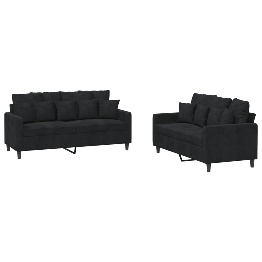 2-Delige Loungeset Fluweel Zwart met kussens