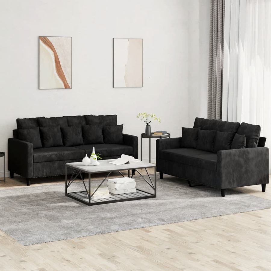 2-Delige Loungeset Fluweel Zwart met kussens