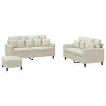 3-delige Loungeset met kussens fluweel crèmekleurig