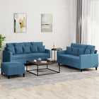 3-Delige Loungeset Met Kussens Fluweel Blauw met kussens en voetenbankje