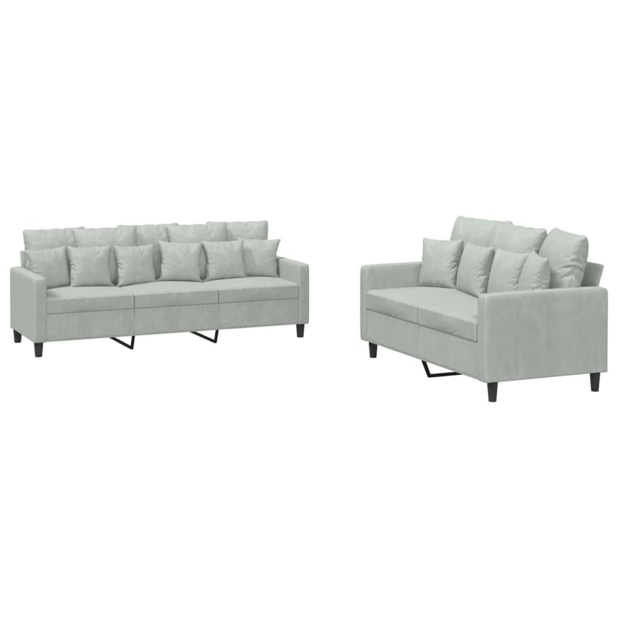 2-delige Loungeset met kussens fluweel lichtgrijs Lichtgrijs met kussens