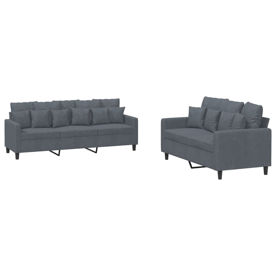 2-Delige Loungeset Fluweel Donkergrijs met kussens