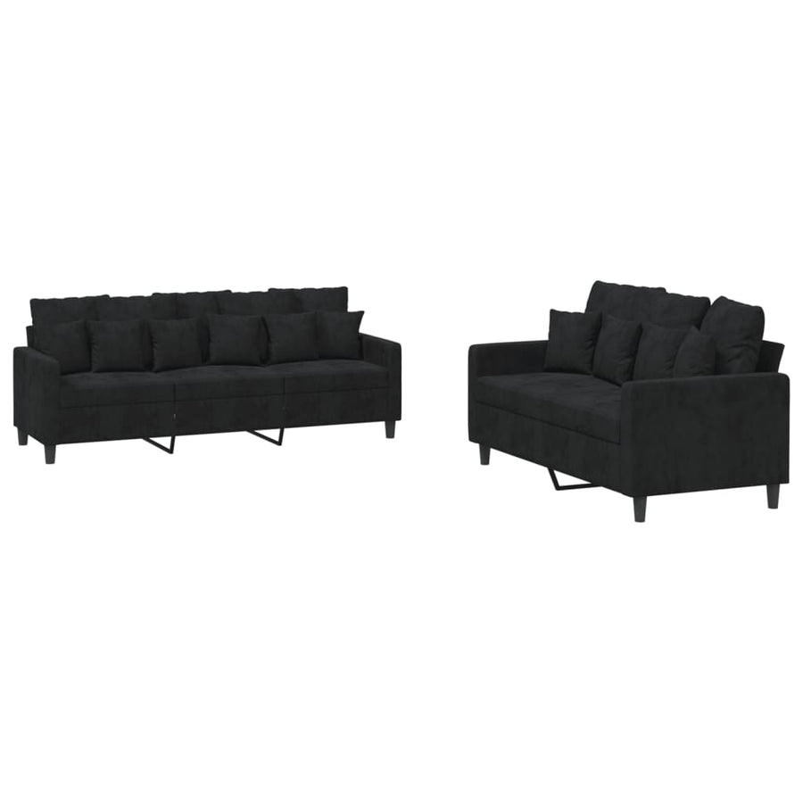 2-Delige Loungeset Fluweel Zwart met kussens