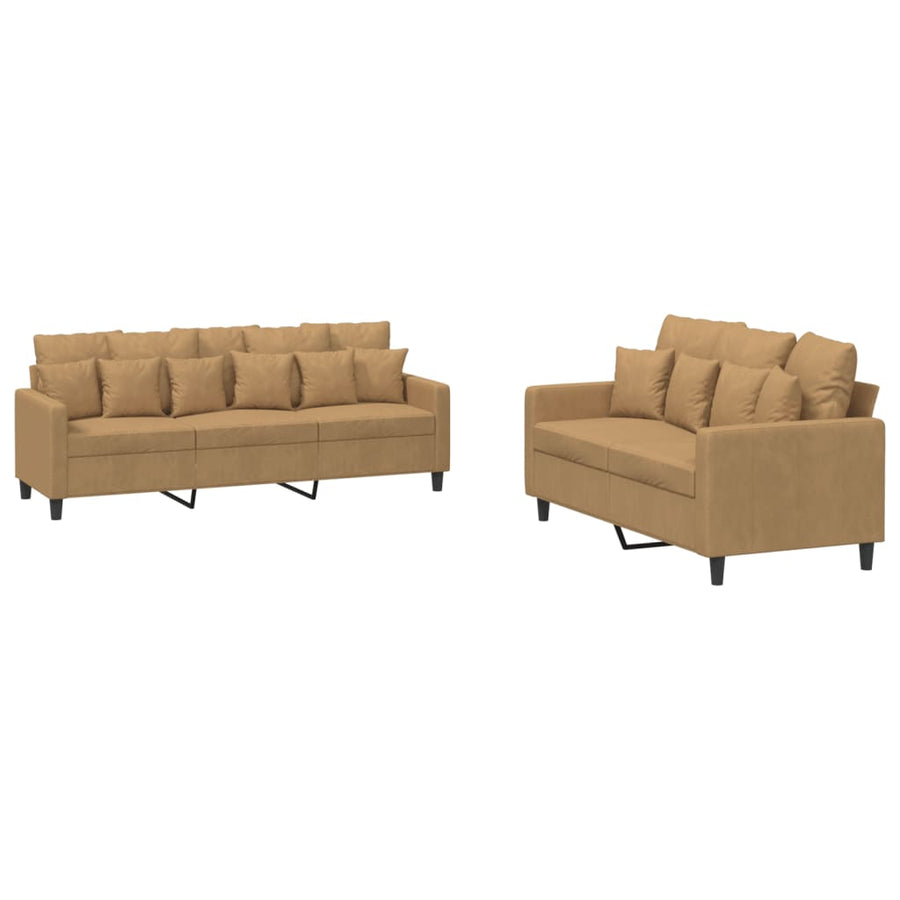 2-Delige Loungeset Fluweel Bruin met kussens