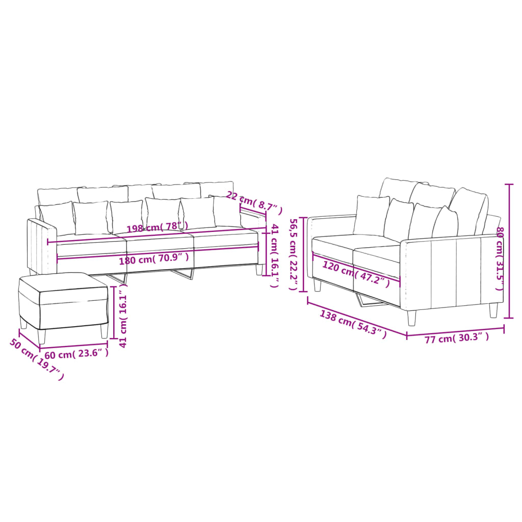 3-Delige Loungeset Met Kussens Fluweel Zwart met kussens en voetenbankje