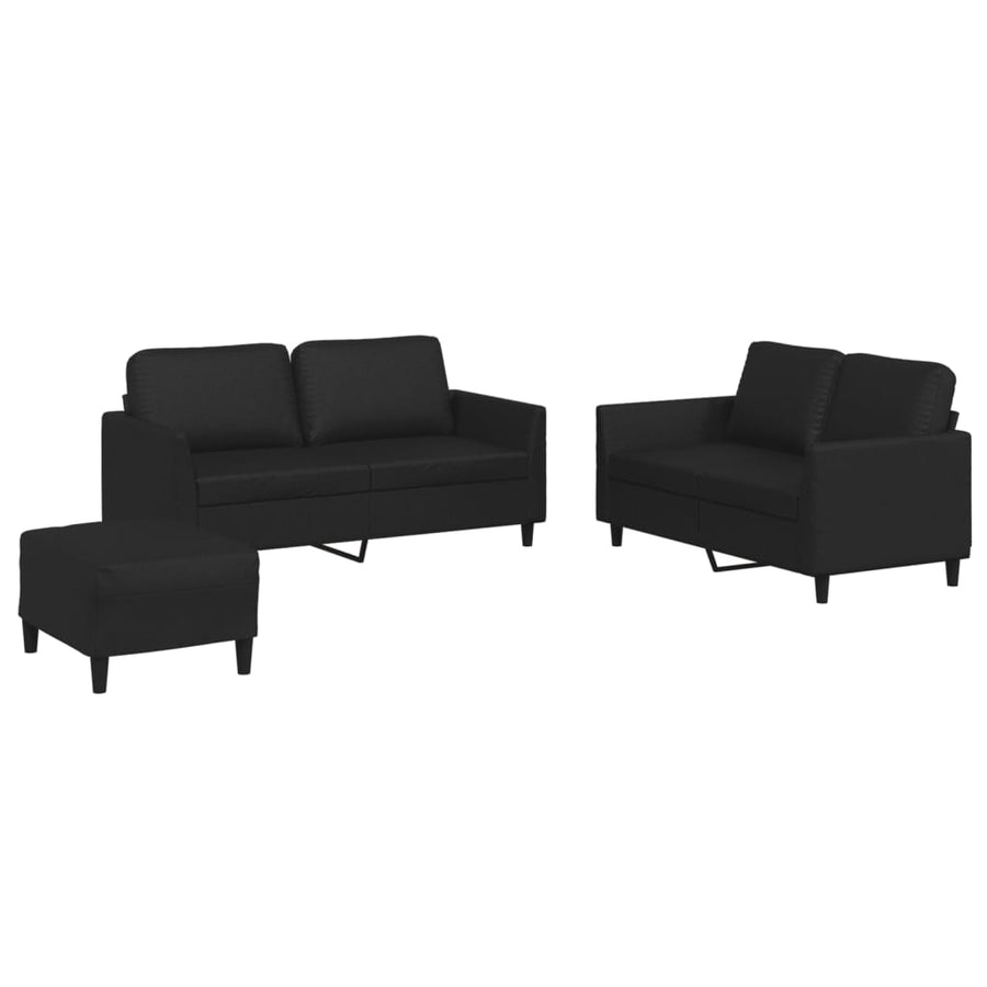 3-delige Loungeset met kussens kunstleer zwart Zwart