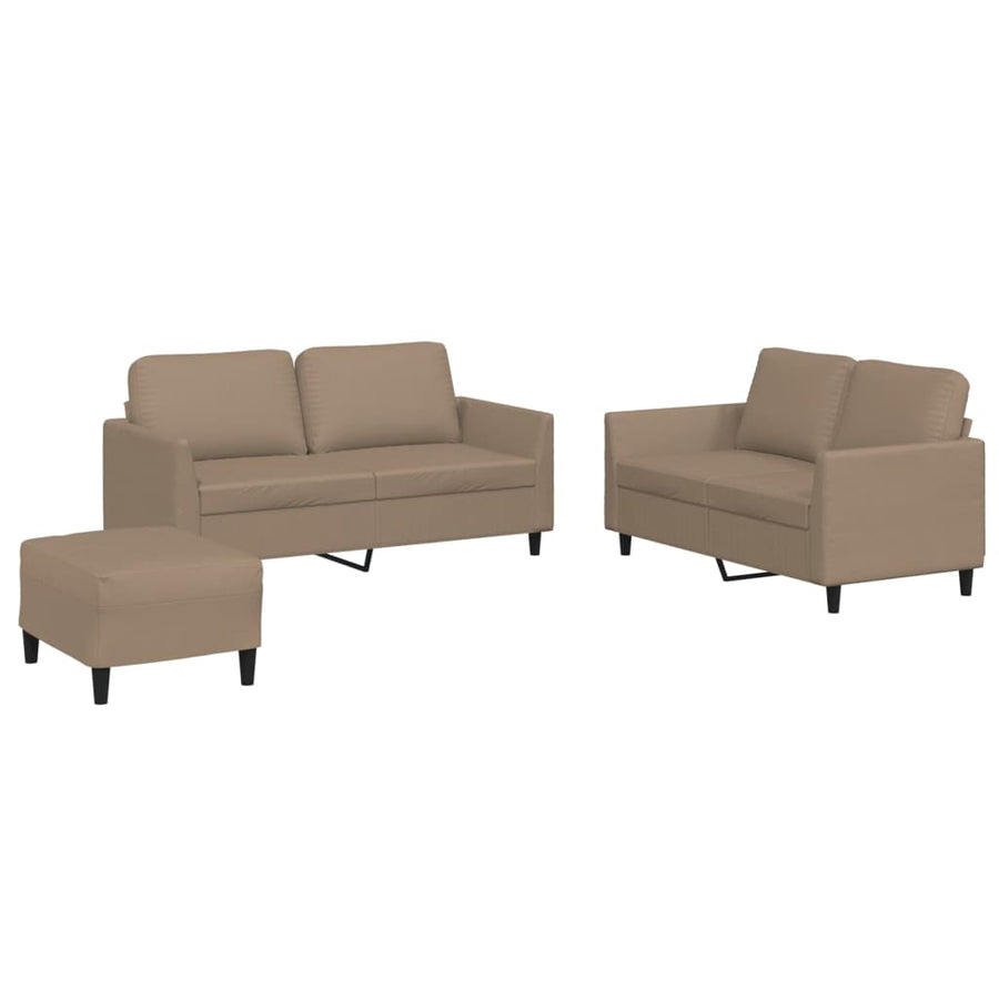 3-Delige Loungeset Met Kussens Kunstleer Cappuccino met kussens en voetenbankje