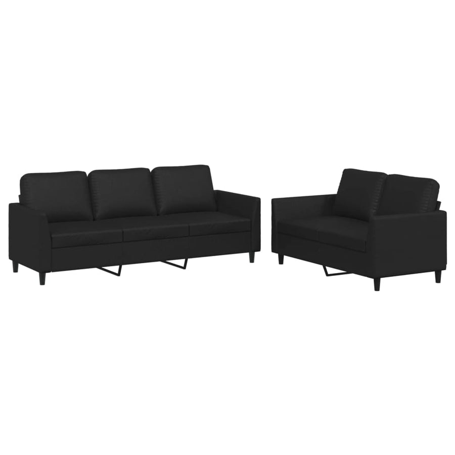 2-Delige Loungeset Kunstleer Zwart met kussens