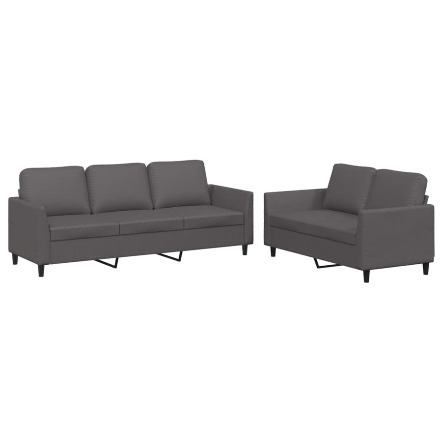 2-Delige Loungeset Kunstleer Grijs met kussens