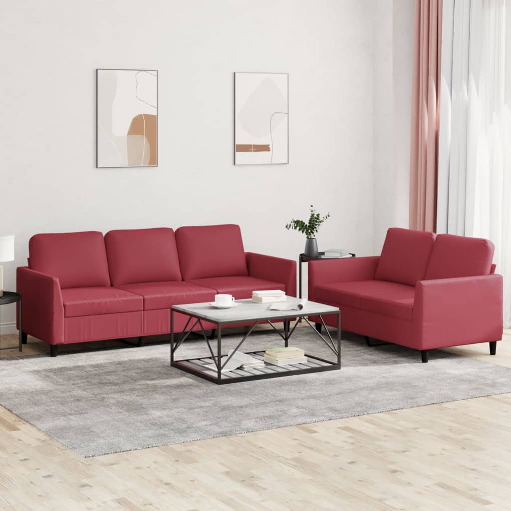 2-delige Loungeset met kussens kunstleer wijnrood