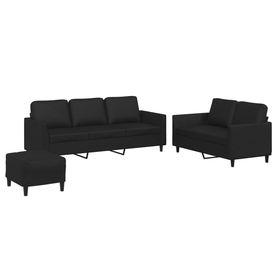 3-Delige Loungeset Met Kussens Kunstleer Zwart met kussens en voetenbankje