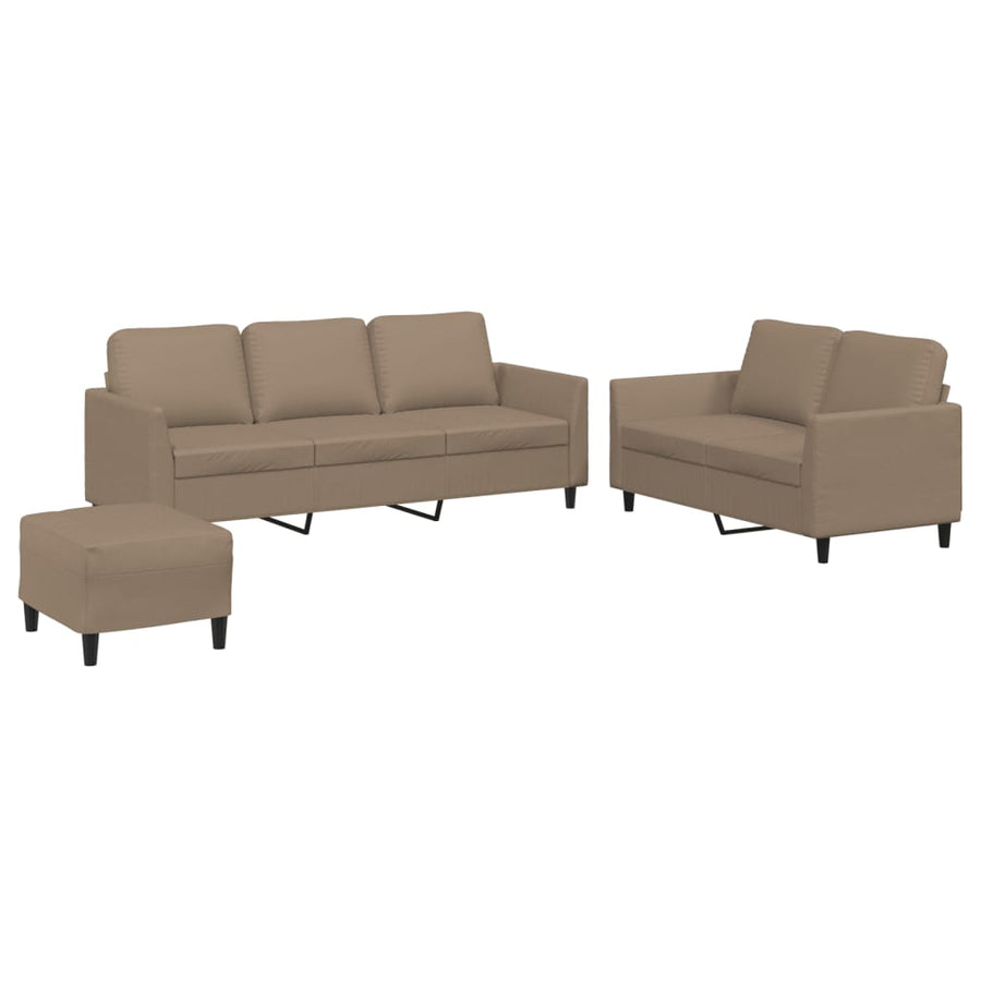 3-Delige Loungeset Met Kussens Kunstleer Cappuccino met kussens en voetenbankje