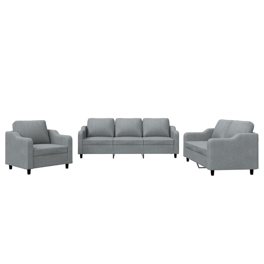 3-delige Loungeset met kussens stof lichtgrijs Lichtgrijs met kussens