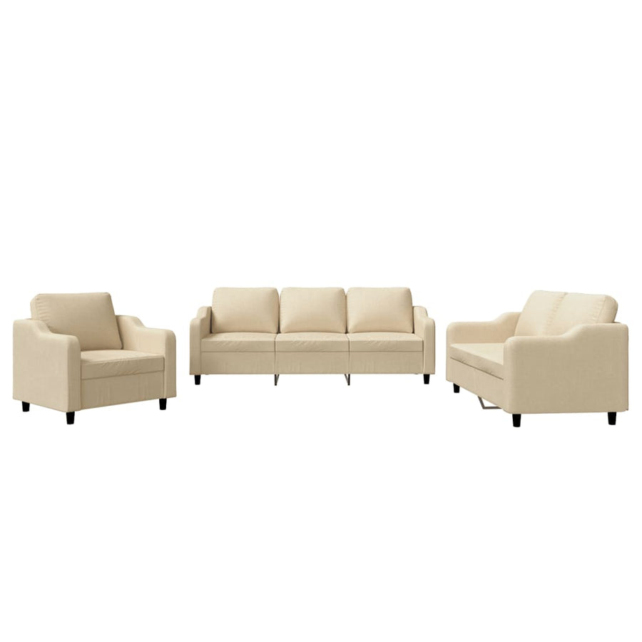 3-delige Loungeset met kussens stof crèmekleurig Crème met kussens