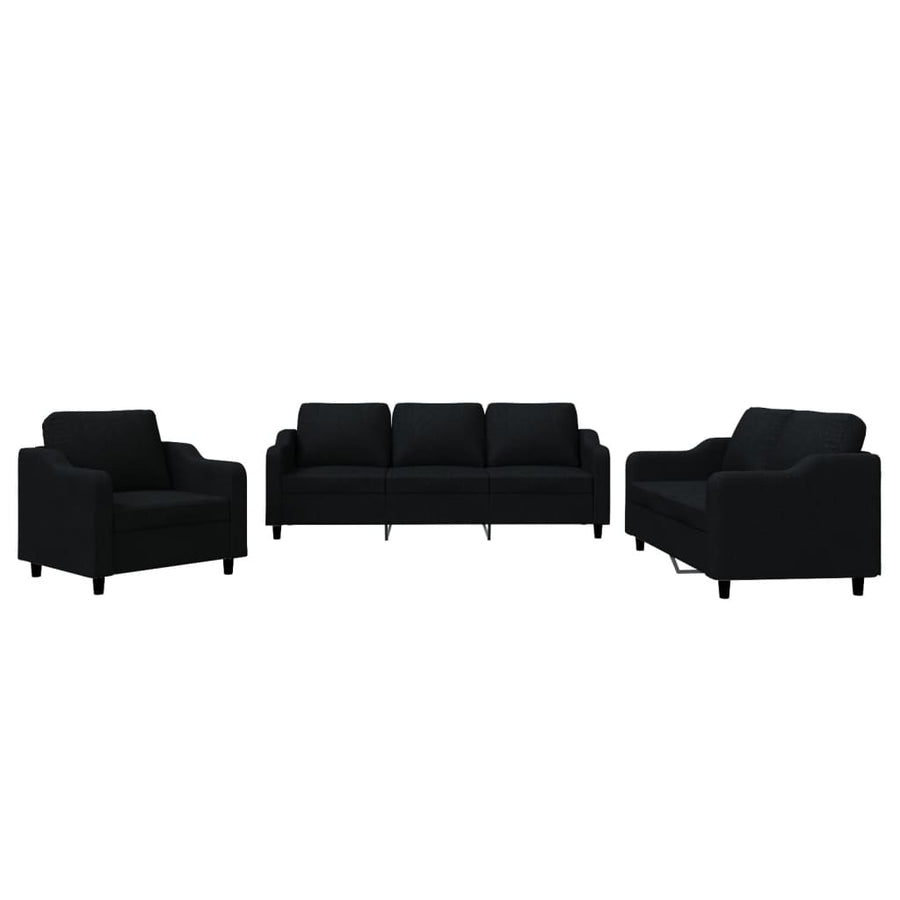 3-delige loungeset met kussens stof zwart Zwart met kussens
