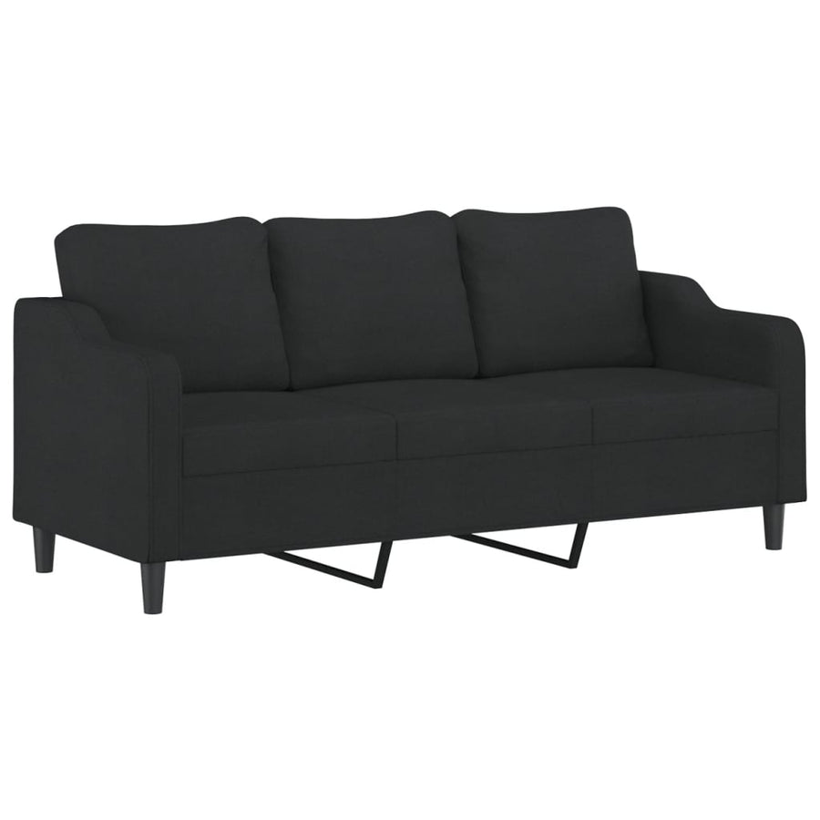 3-delige loungeset met kussens stof zwart Zwart met kussens