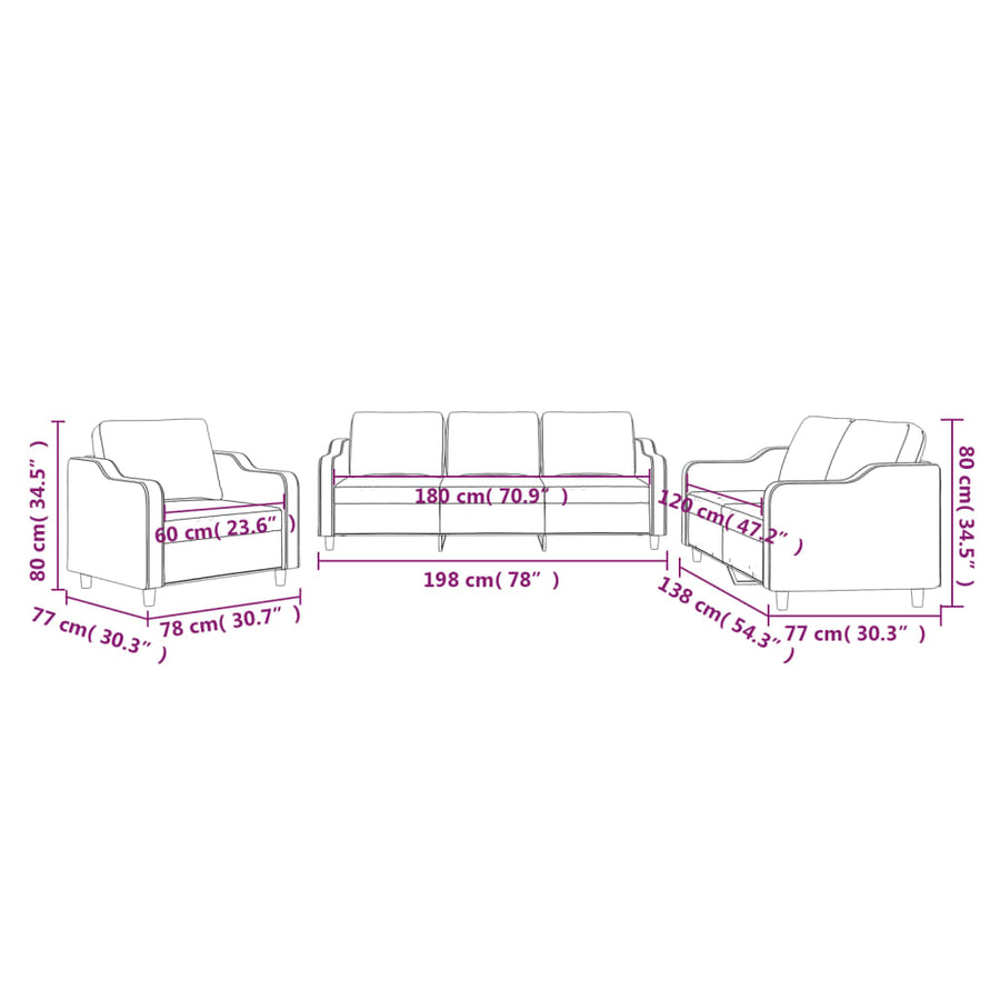 3-Delige Loungeset Stof Lichtgeel