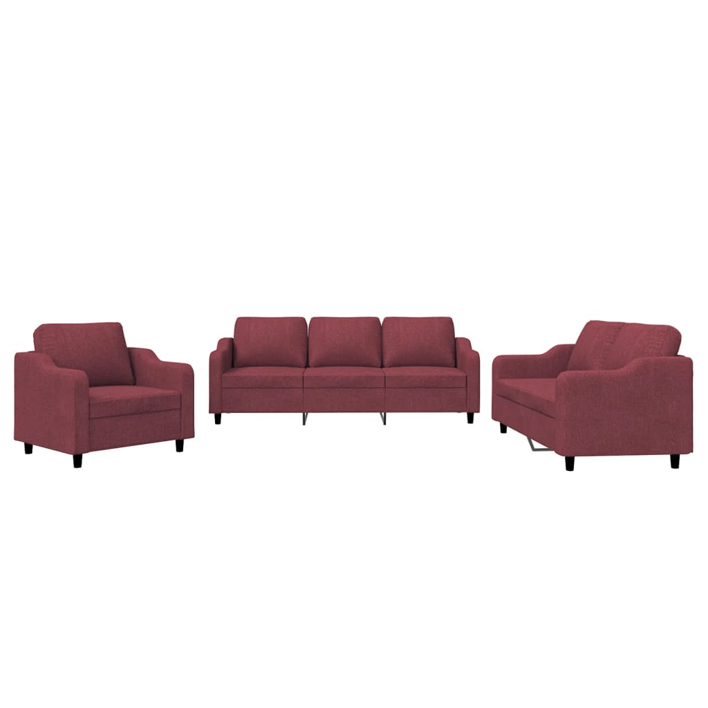 3-delige Loungeset met kussens stof wijnrood Wijnrood met kussens