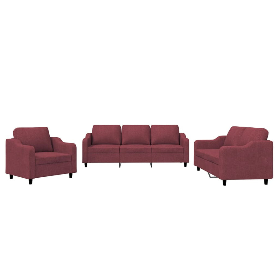 3-delige Loungeset met kussens stof wijnrood
