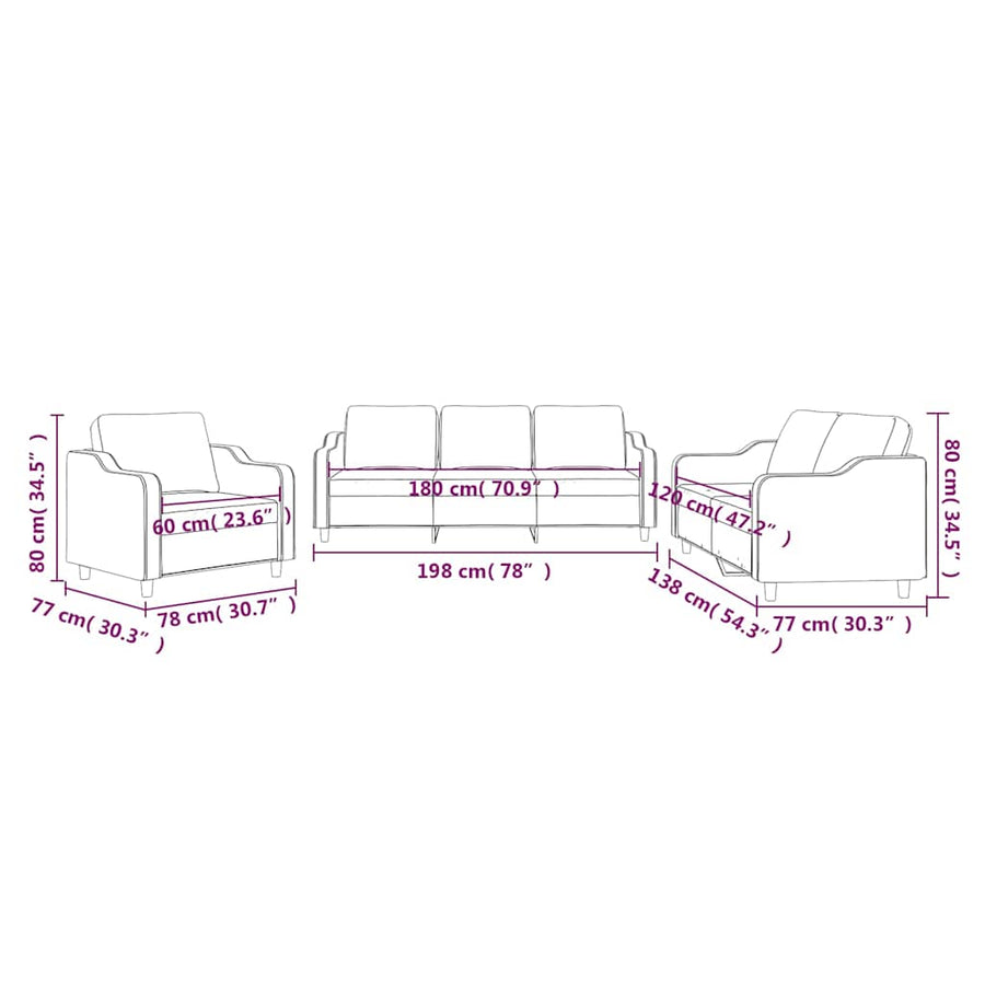 3-delige Loungeset met kussens stof wijnrood