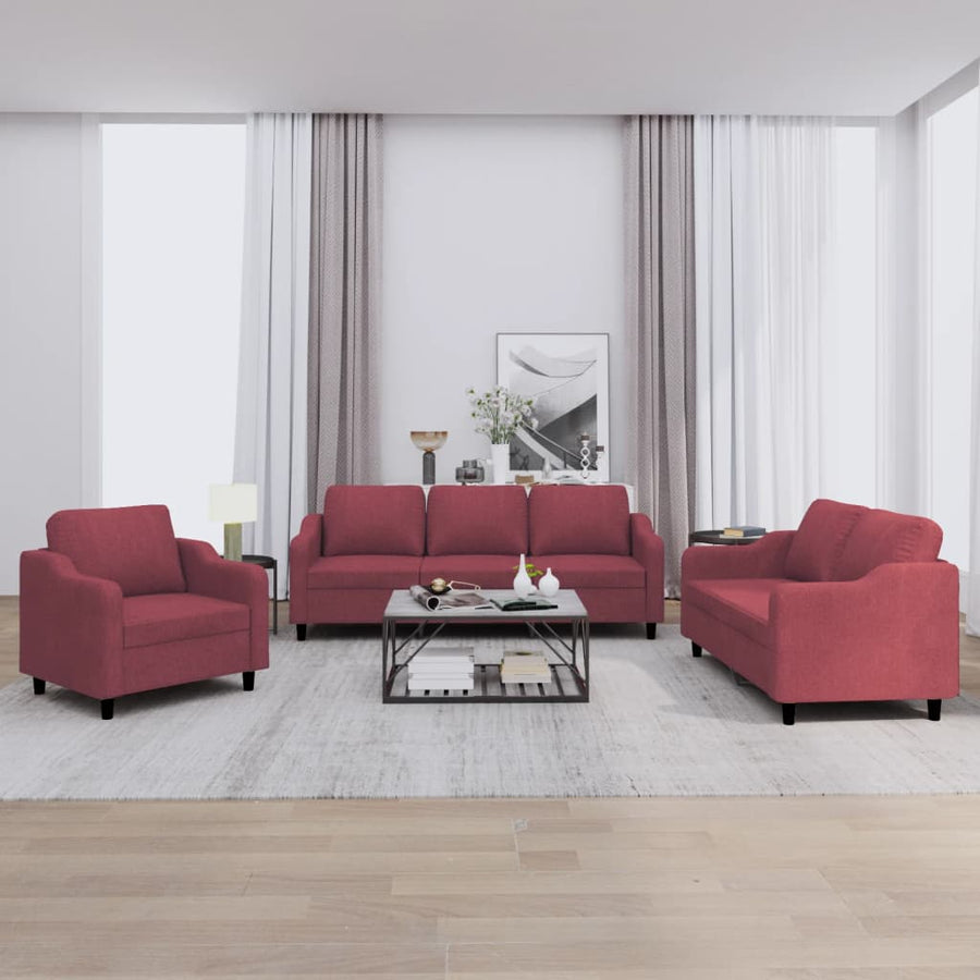 3-delige Loungeset met kussens stof wijnrood