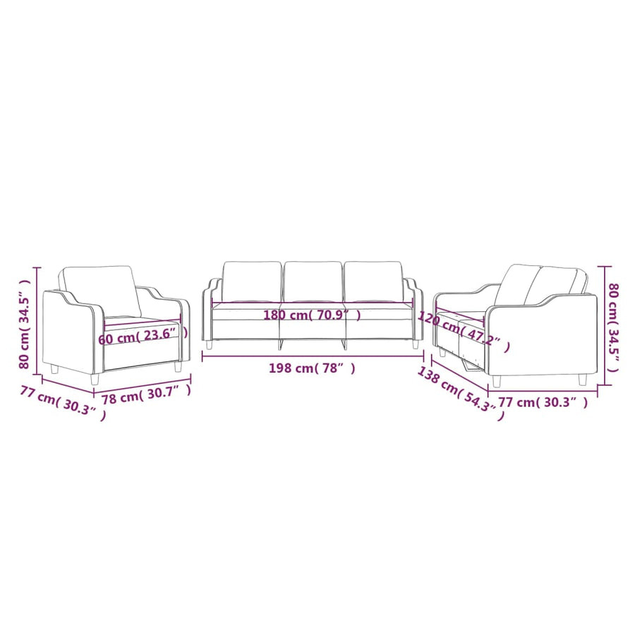 3-Delige Loungeset Stof Taupe met kussens