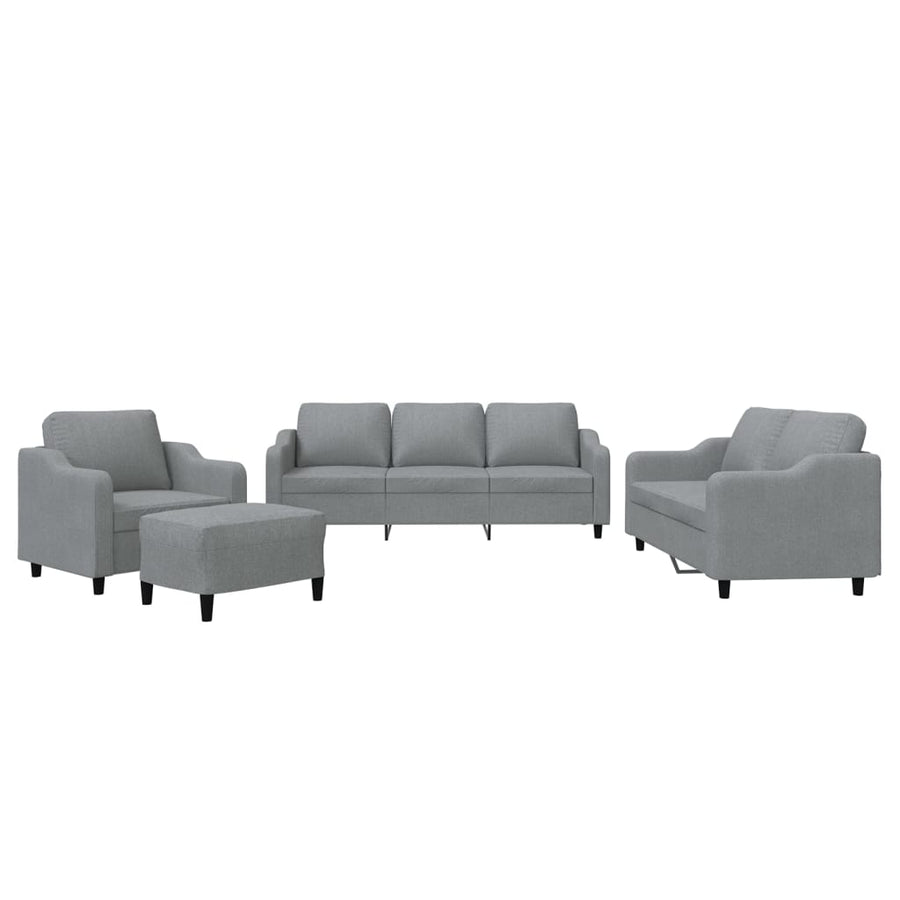 4-Delige Loungeset Met Kussens Stof Lichtgrijs met kussens en voetenbankje