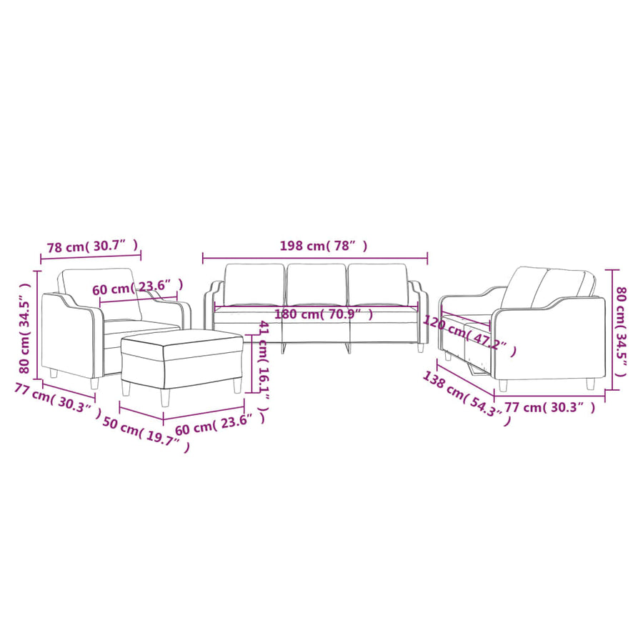4-delige loungeset met kussens stof zwart