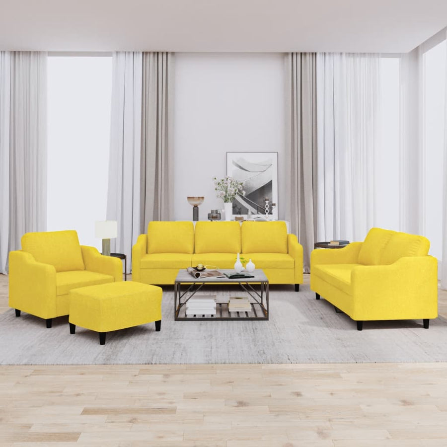 4-Delige Loungeset Met Kussens Stof Lichtgeel