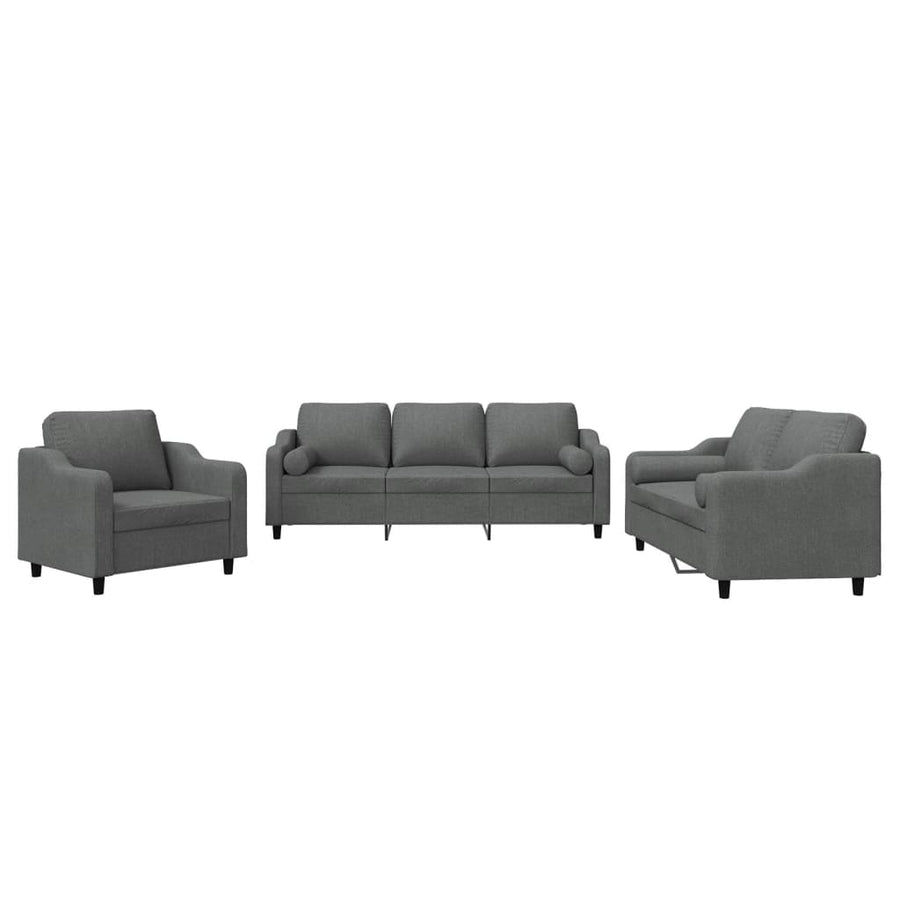 3-delige Loungeset met kussens stof donkergrijs Donkergrijs met kussens