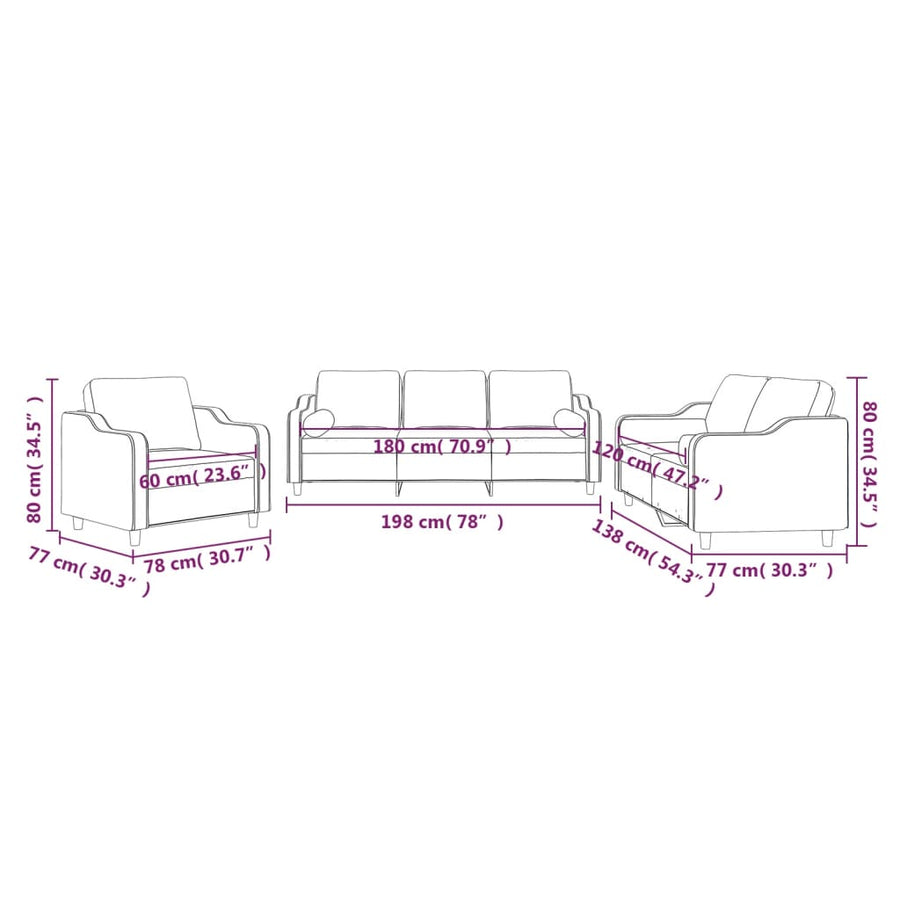 3-Delige Loungeset Stof Bruin met kussens