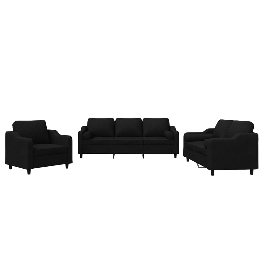 3-Delige Loungeset Stof Zwart met kussens