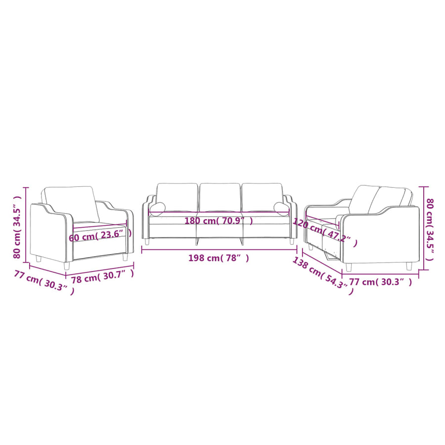 3-Delige Loungeset Stof Zwart met kussens