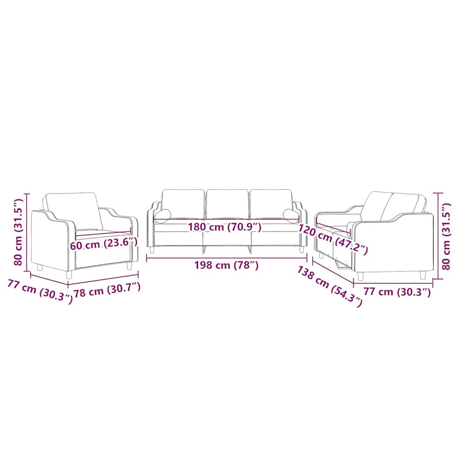 3-Delige Loungeset Stof Lichtgeel