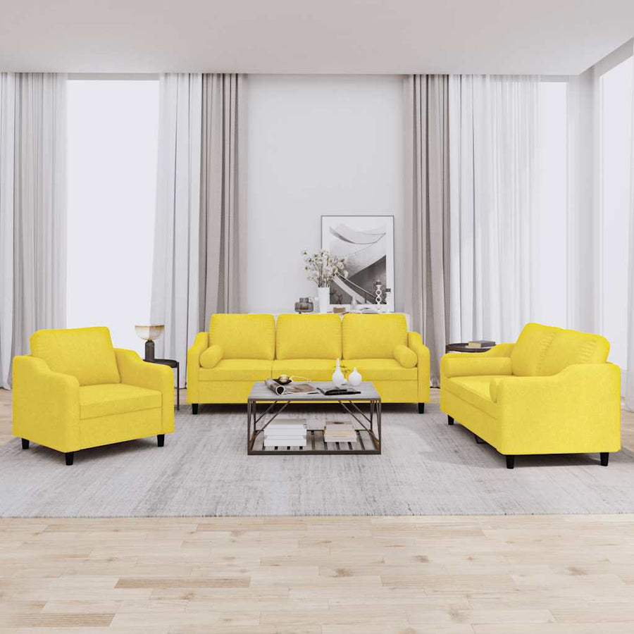 3-Delige Loungeset Stof Lichtgeel