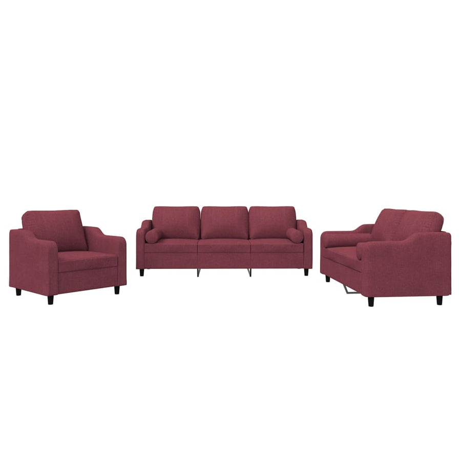 3-Delige Loungeset Met Kussens Stof Wijnrood