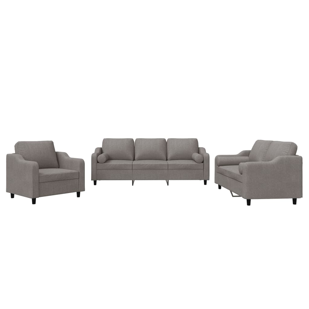3-delige Loungeset met kussens stof taupe Taupe met kussens