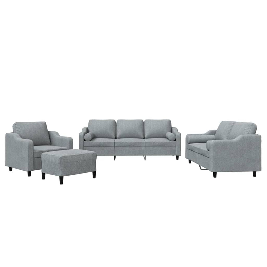4-Delige Loungeset Met Kussens Stof Lichtgrijs met kussens en voetenbankje