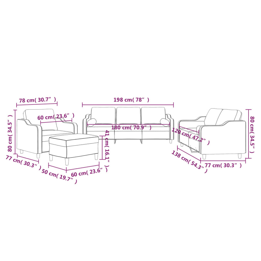 4-delige Loungeset met kussens stof bruin