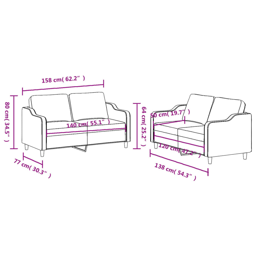2-delige Loungeset met kussens stof crèmekleurig Crème met kussens